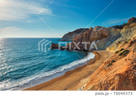 Agios Ioannis beach on sunset. Milos island, Greece Agios Ioannis beach on sunset. Milos island, Greece 78040373