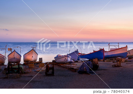 Pomorie, Bulgaria boats panorama, sunset Pomorie, Bulgaria boats panorama, sunset 78040374