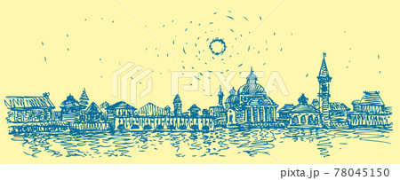 Vector cityscape. The buildings of the old town by the river Vector cityscape. The buildings of the old town by the river 78045150