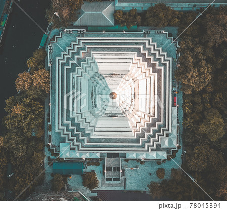 Aerial view of Wat Paknam Bhasicharoen, a temple, pagoda and Buddha statue in Bangkok Thailand 78045394