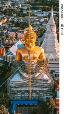 Aerial view of Wat Paknam Bhasicharoen, a temple, pagoda and Buddha statue in Bangkok Thailand 78045408
