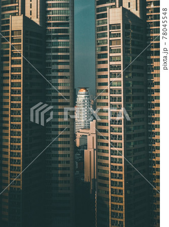 Aerial view of Bangkok Asoke, Khlong Toey during covid lockdown, Thailand Aerial view of Bangkok Asoke, Khlong Toey during covid lockdown, Thailand 78045548