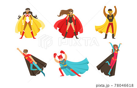 Male and Female Superhero Characters in Mask and Fluttering Cloak Rushing to the Rescue Vector Set Male and Female Superhero Characters in Mask and Fluttering Cloak Rushing to the Rescue Vector Set 78046618