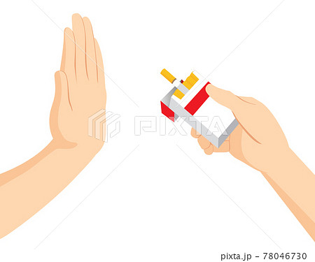 Palm hand up refusing cigarette stop smoking concept Palm hand up refusing cigarette stop smoking concept 78046730