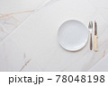 Empty ceramics plate isolated on white marble background. Copy space. Menu Recipe Concept 78048198