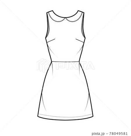 Dress A-line technical fashion illustration with sleeveless, peter pan collar, fitted body, above-the-knee length skirt 78049581