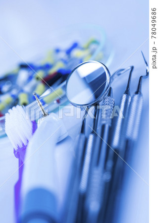 Set of metal medical equipment tools for teeth dental Set of metal medical equipment tools for teeth dental 78049686