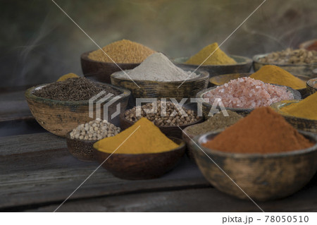 Colorful spices in bowl background Colorful spices in bowl background 78050510