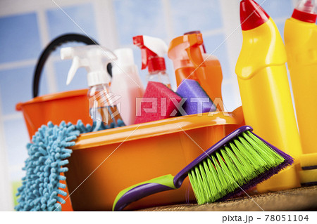 Cleaning supplies and window background Cleaning supplies and window background 78051104