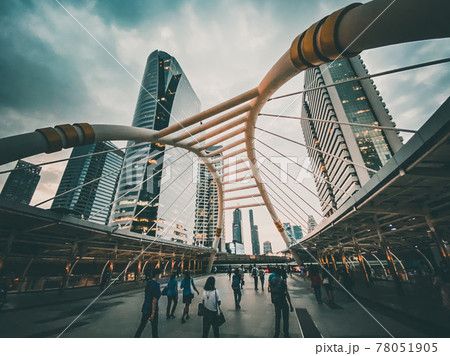 Chong Nonsi skywalk arch bridge at sky train station BTS in Sathorn business district in Bangkok Chong Nonsi skywalk arch bridge at sky train station BTS in Sathorn business district in Bangkok 78051905