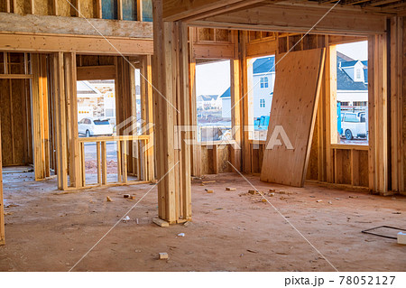 View framing unfinished of a apartment residential construction wall View framing unfinished of a apartment residential construction wall 78052127