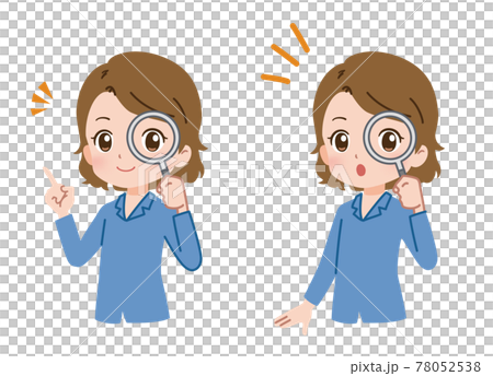 虫眼鏡で調べる女性のイラストのイラスト素材