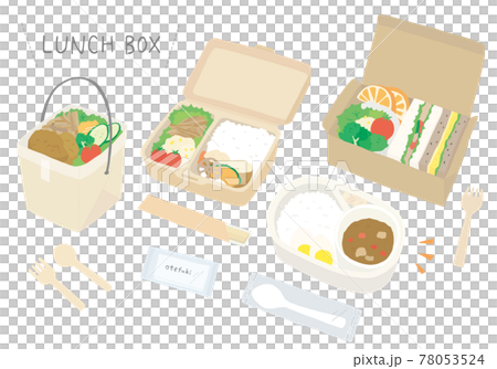 テイクアウト・お弁当にまつわる手描きイラスト（カラー/輪郭線なし） 78053524