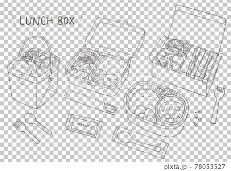 與外賣和便當盒相關的手繪插圖（單色） 78053527