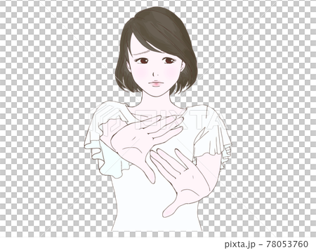 手を前に出す、困り顔の夏服の女性 手を前に出す、困り顔の夏服の女性 78053760