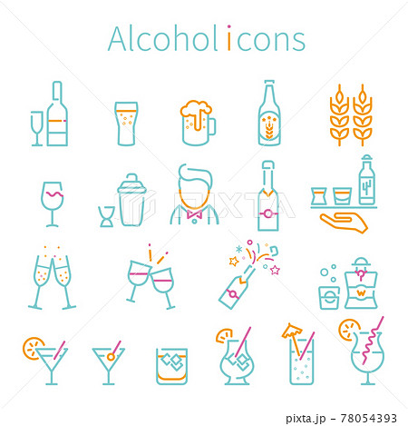 線画　3色アイコン お酒　ミント 78054393