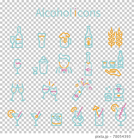 線画　3色アイコン お酒　ミント 78054393