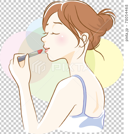 口紅を塗っている女性の横顔のイメージイラストのイラスト素材