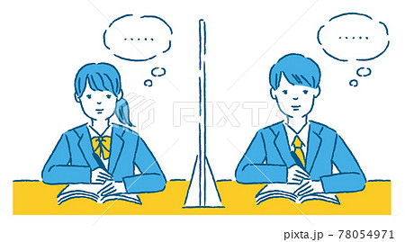 集中して自習する学生のセットイラストのイラスト素材