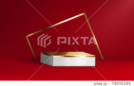 mockup platform red gold geometrical forms for product presentation. Vector 78056399