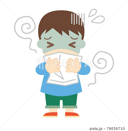 吐き気で気持ち悪くなっている男の子（帽子なし） 78056710