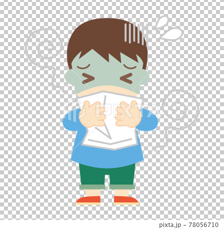 吐き気で気持ち悪くなっている男の子（帽子なし） 78056710