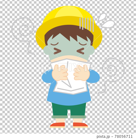 吐き気で気持ち悪くなっている男の子（帽子あり） 78056711
