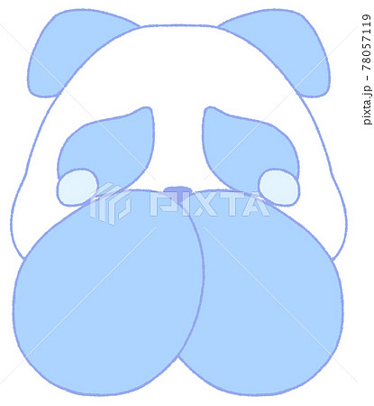 口元に手を当てる涙目のパンダ 青色 のイラスト素材