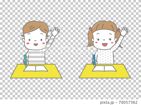 Boys and girls who raise their hands in class 78057362