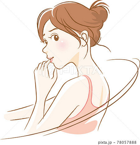 振り向いている女性の横顔のイメージイラストのイラスト素材