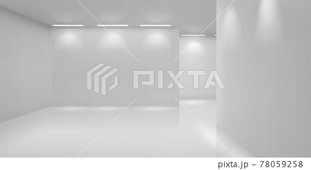 Art gallery empty room with white walls and lamps 78059258