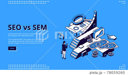 Seo vs Sem isometric landing, digital marketing 78059260