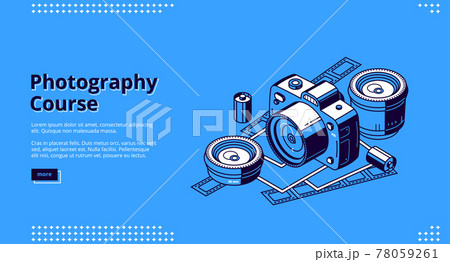 Photography courses, classes isometric web banner 78059261