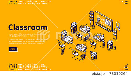 Classroom isometric landing page, school class 78059264