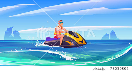 Young man ride aquabike, jet ski in sea Young man ride aquabike, jet ski in sea 78059302