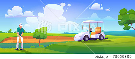 Golfer playing golf on green field hitting ball 78059309