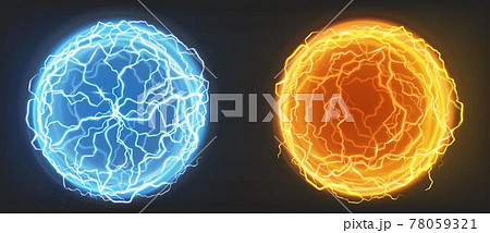 Electric balls, blue and orange plasma spheres 78059321