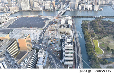 新型コロナウイルスのワクチン接種会場が予定されている築地市場跡地 新型コロナウイルスのワクチン接種会場が予定されている築地市場跡地 78059445