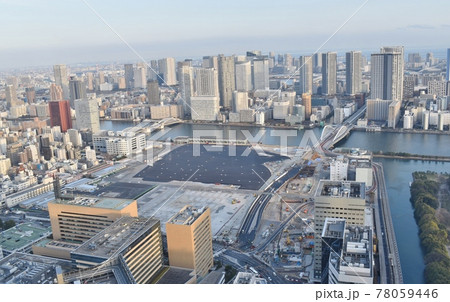 新型コロナウイルスのワクチン接種会場が予定されている築地市場跡地 78059446