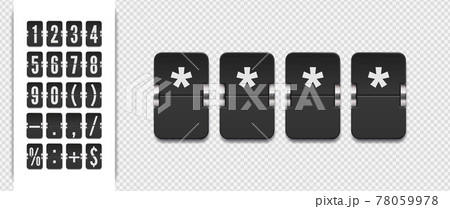 Vector pin code template. Analog countdown number font. Flip number and symbol scoreboard on transparent background. Vector pin code template. Analog countdown number font. Flip number and symbol scoreboard on transparent background. 78059978