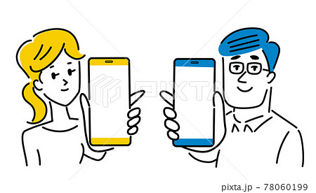 スマホ画面を見せるカップルのイラスト素材 78060199