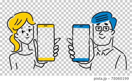 スマホ画面を見せるカップルのイラスト素材 78060199