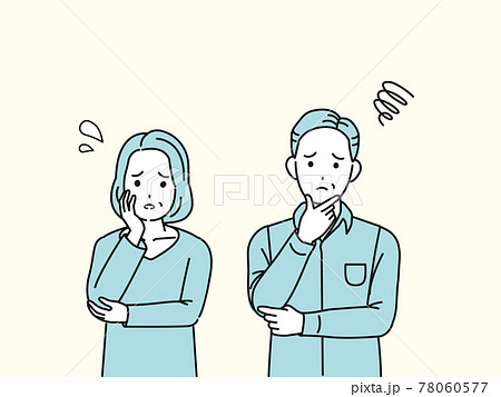 中高年の夫婦　困る　悩み　不安　表情　ポーズ　男女　ミドル　イラスト素材 78060577