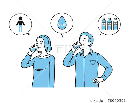 水を飲む中高年の夫婦 水分補給 男女 ミドル イラスト素材のイラスト素材