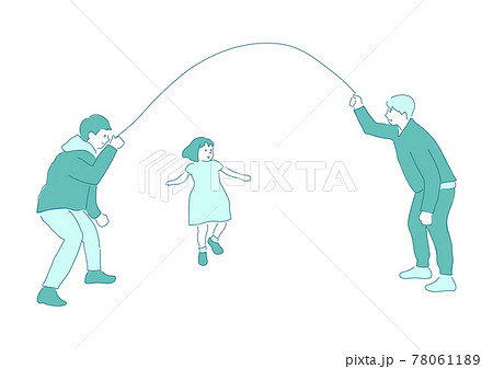 縄跳びを楽しむ女の子のイラスト 白背景 ベクター 切り抜き のイラスト素材