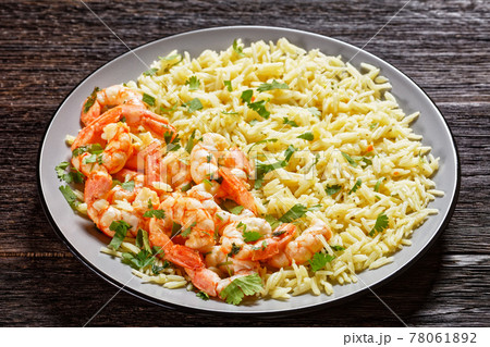 Mexican dish lime shrimps with cilantro, close-up Mexican dish lime shrimps with cilantro, close-up 78061892