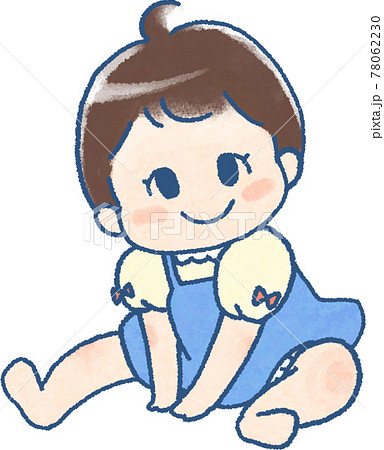 お座りする赤ちゃんのかわいらしい手描きマンガ風イラスト お座りする赤ちゃんのかわいらしい手描きマンガ風イラスト 78062230