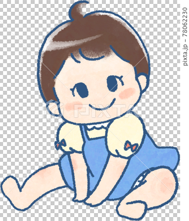 お座りする赤ちゃんのかわいらしい手描きマンガ風イラスト お座りする赤ちゃんのかわいらしい手描きマンガ風イラスト 78062230