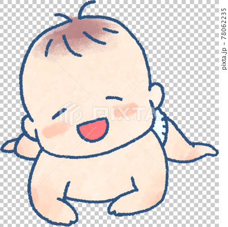 頭を起こして笑う赤ちゃんのかわいらしい手描きマンガ風イラストのイラスト素材