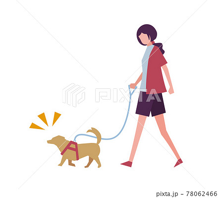 犬と一緒に散歩する女性 人物フラットイラストのイラスト素材